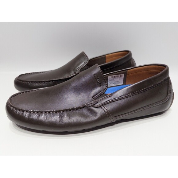 NWOB Clarks Markman Plain Driving Loafer Shoes Dark Brown Leather Men Size 11.5M - Picture 1 of 13